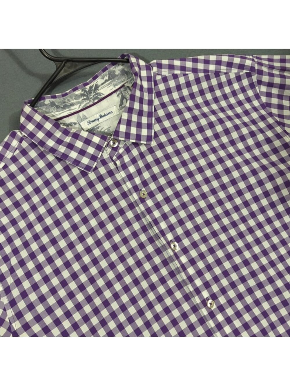 Tommy Bahama Shirt Men's XXL Purple Check Cotton Long Sleeve Button Up